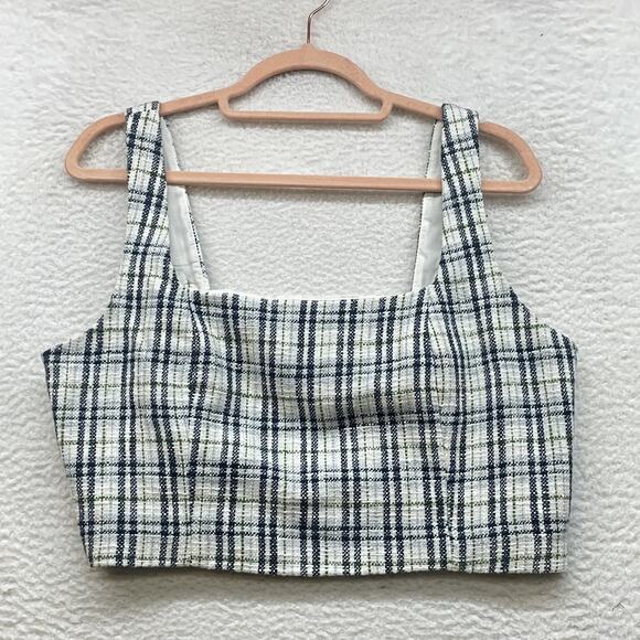 Abercrombie & Fitch Tops - Abercrombie & Fitch Crop Top Womens Large Blue White Plaid Tweed Square Neck